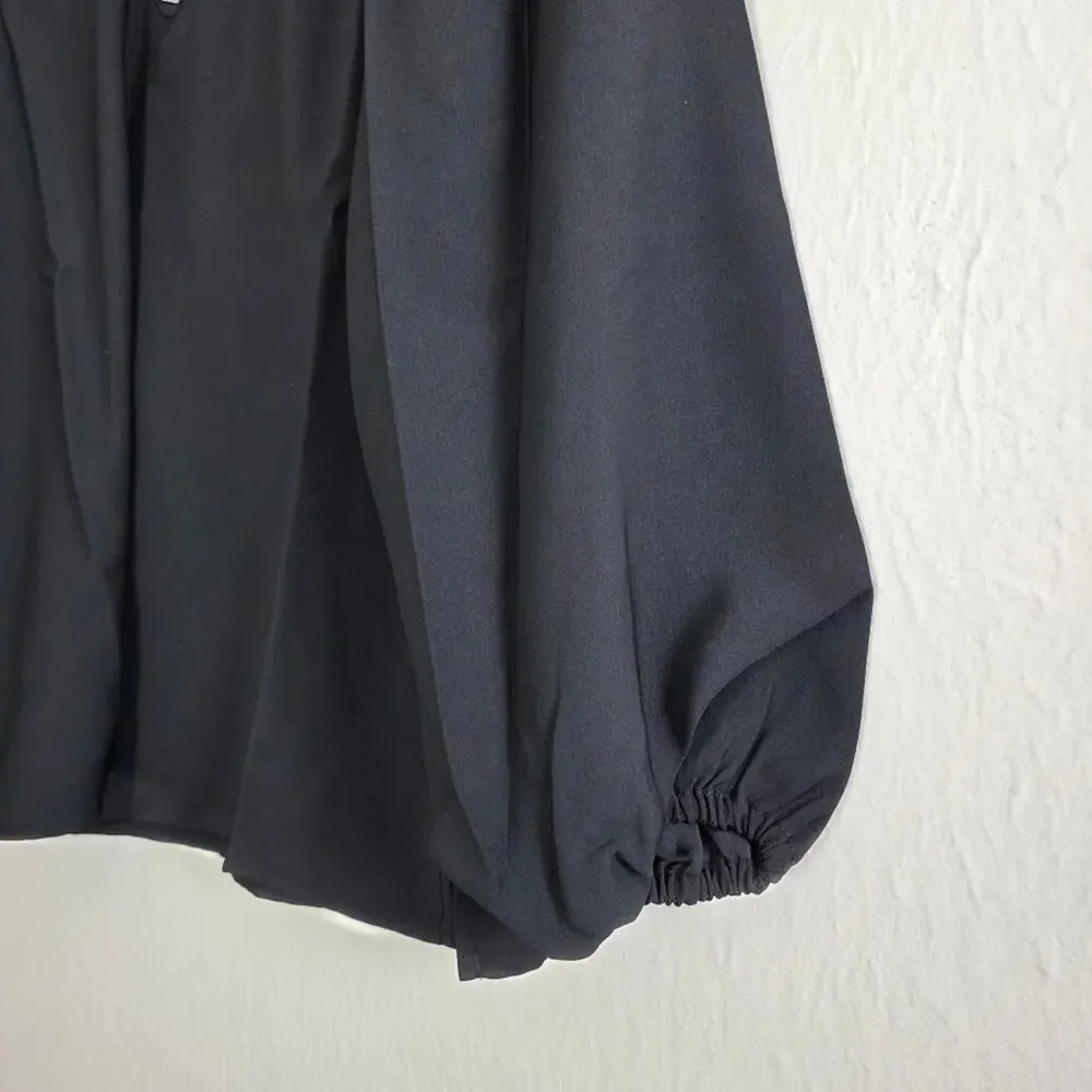 J. Crew Black Puff Sleeve Satin Back Crepe Blouse Top Size Small Petite SP NWT